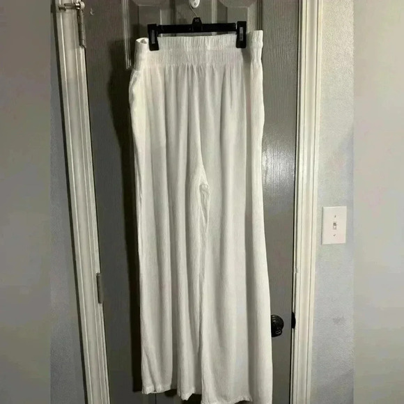 Willow Drive wide leg sheer crinkle elastic waist white pants Women’s size Large - Picture 5 of 8